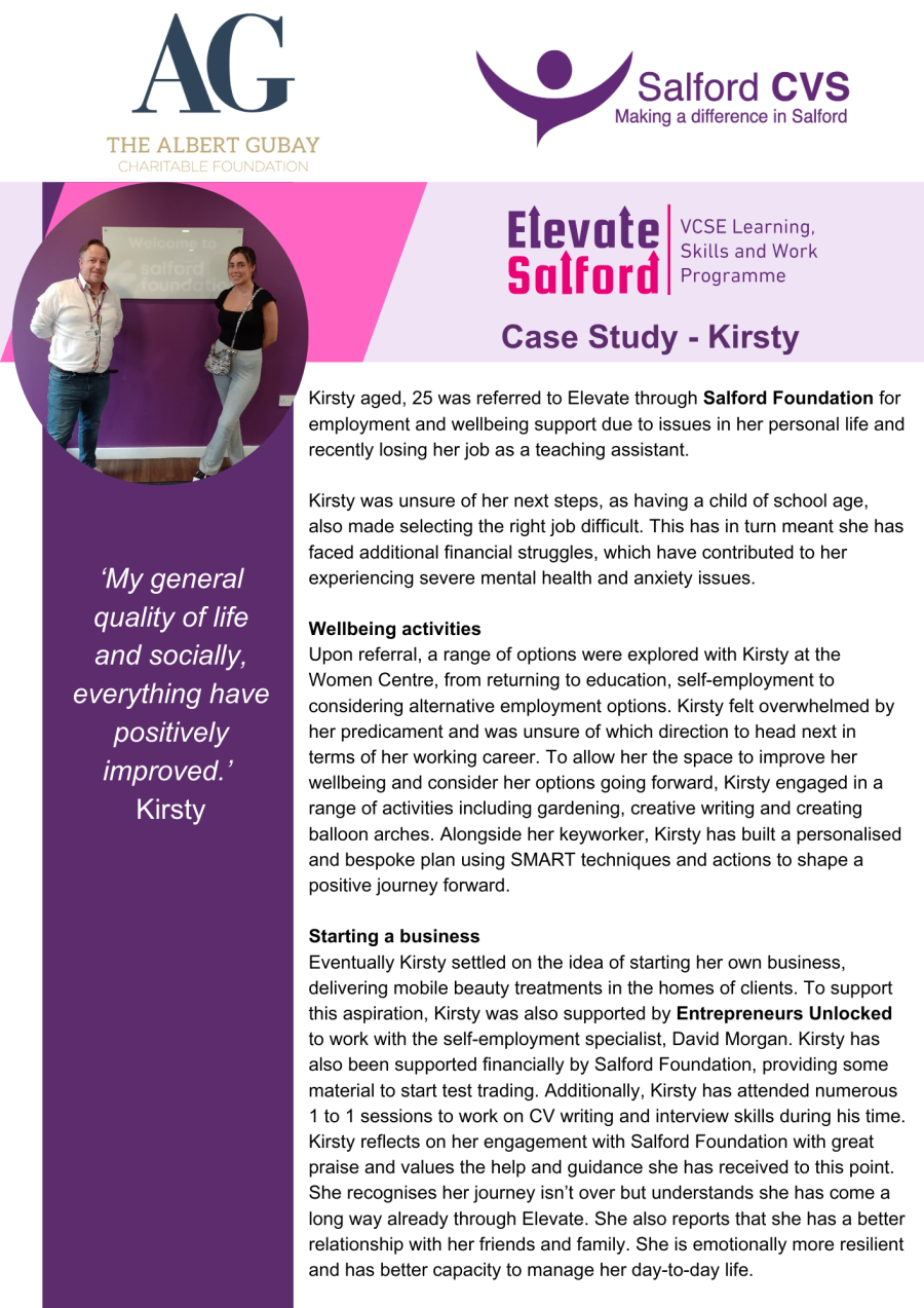 Elevate Salford Case study - Kirsty