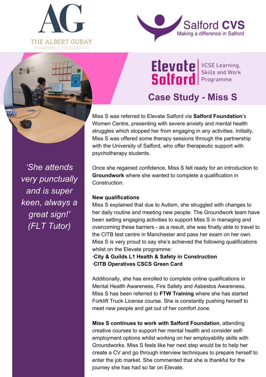 Elevate Salford Case study - Miss S