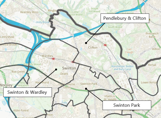 Map showing the 3 wards that make up the project delivery area